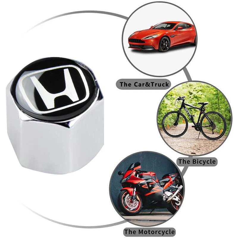 HONDA LOGO Set Emblems with Silver Wheel Tire Valves Air Caps Keychain - US SELLER - Image 2