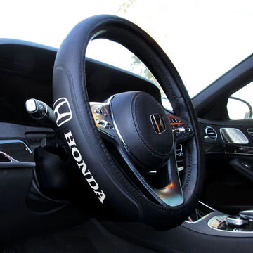 HONDA Set Faux Leather 15" Diameter Car Steering Wheel Cover with LOGO Horn Button - Image 4