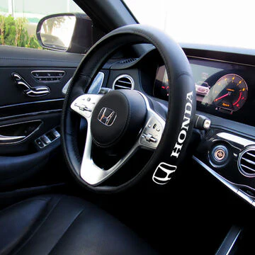HONDA Set Faux Leather 15" Diameter Car Steering Wheel Cover with LOGO Horn Button - Image 6