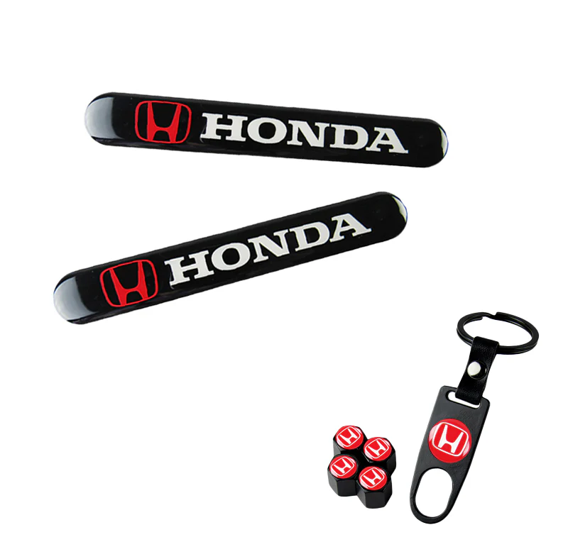 HONDA Set LOGO Emblems with Black Keychain Wheel Tire Valves Air Caps - US SELLER
