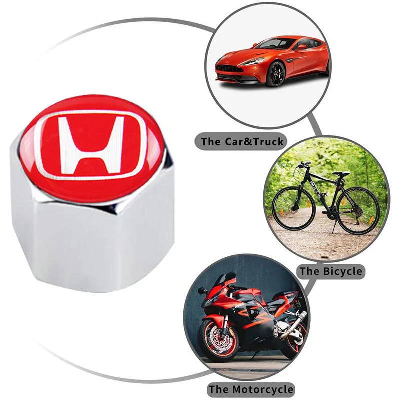 HONDA Set LOGO Emblems with Silver Wheel Tire Valves Air Caps Keychain - US SELLER - Image 2