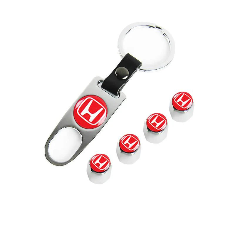 HONDA Set LOGO Emblems with Silver Wheel Tire Valves Air Caps Keychain - US SELLER - Image 5