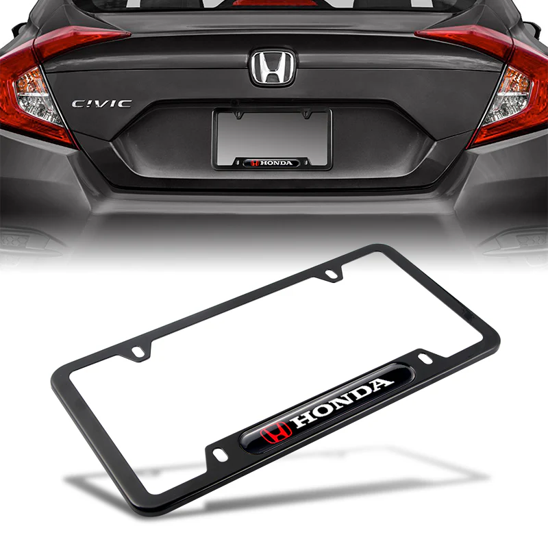 Honda Stainless Steel 2pcs Black License Plate Frame with Caps Bolt Brand New SET - Image 4