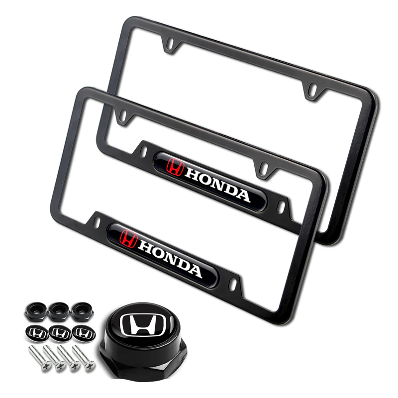 Honda Stainless Steel 2pcs Black License Plate Frame with Caps Bolt Brand New SET - Image 8