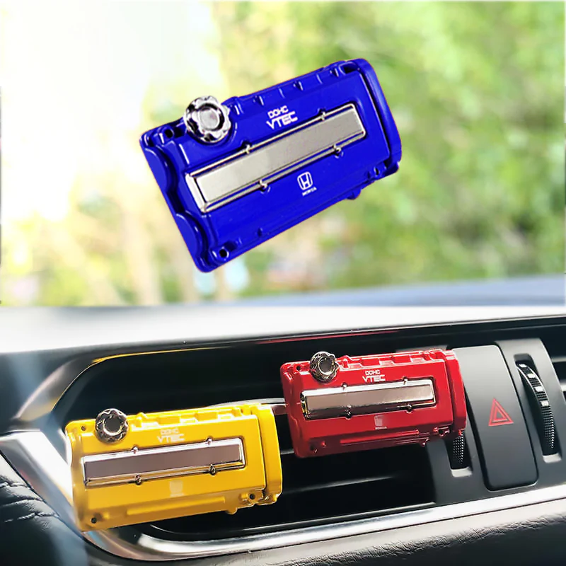 Honda Stainless Steel VTEC Valve Cover Blue Car Vent Clip Air Freshener Kit - Lemon Scent - Image 2