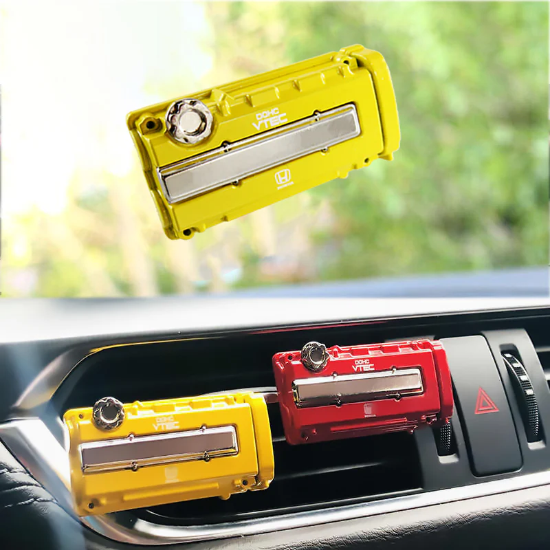 Honda Stainless Steel VTEC Valve Cover Yellow Car Vent Clip Air Freshener Kit - COLOGNE Scent - Image 2