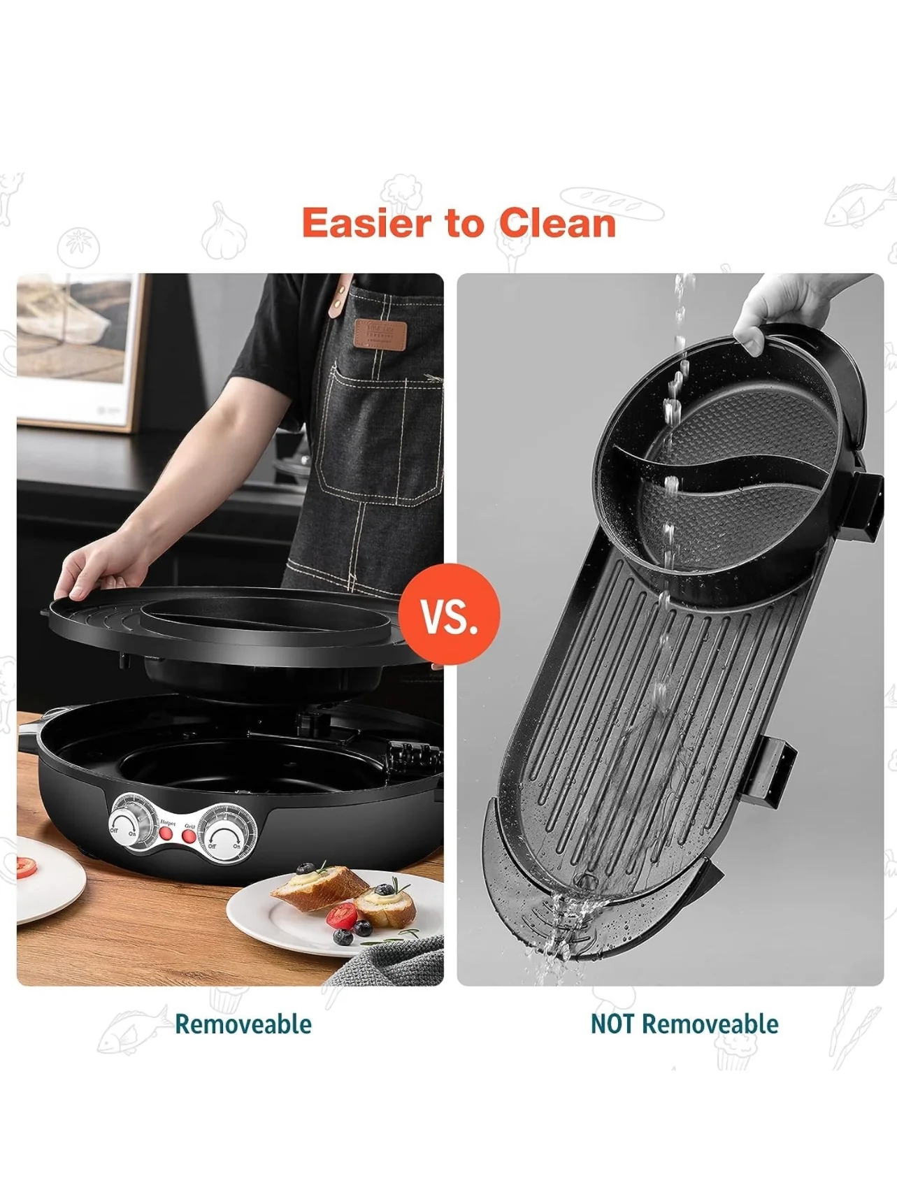 Hot Pot with Grill, 1800W 2 in 1 Electric Hot Pot Grill Cooker with Dual Temperature Control for 1-8 People, Multi-function Smokeless Shabu Korean BBQ Grill for Simmer, Boil, Fry, Roast - Image 3