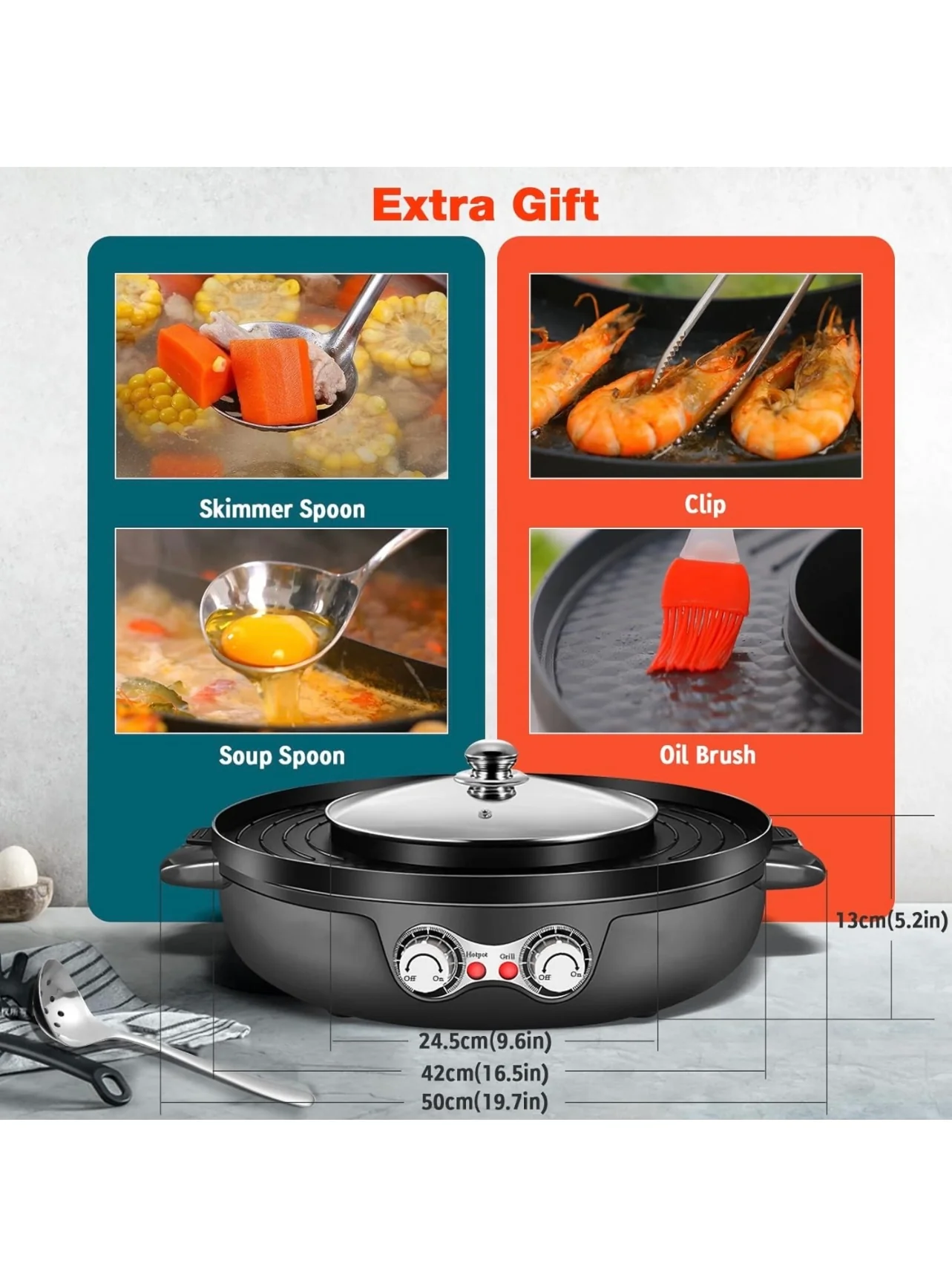 Hot Pot with Grill, 1800W 2 in 1 Electric Hot Pot Grill Cooker with Dual Temperature Control for 1-8 People, Multi-function Smokeless Shabu Korean BBQ Grill for Simmer, Boil, Fry, Roast - Image 5