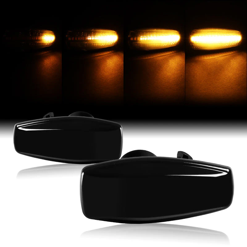 Hyundai Set of Tucson Tiburon Sonata Smoke Sequential LED Signal Side Marker Lights with Carbon Fiber Windshield Banner - Image 11