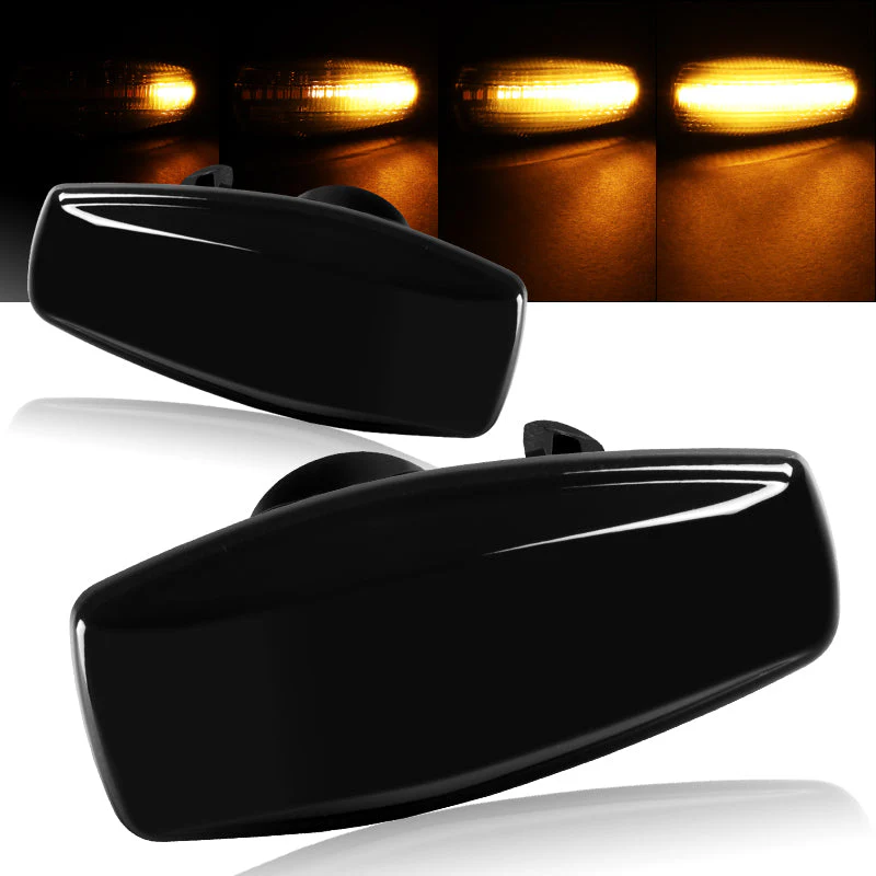Hyundai Set of Tucson Tiburon Sonata Smoke Sequential LED Signal Side Marker Lights with Carbon Fiber Windshield Banner - Image 4