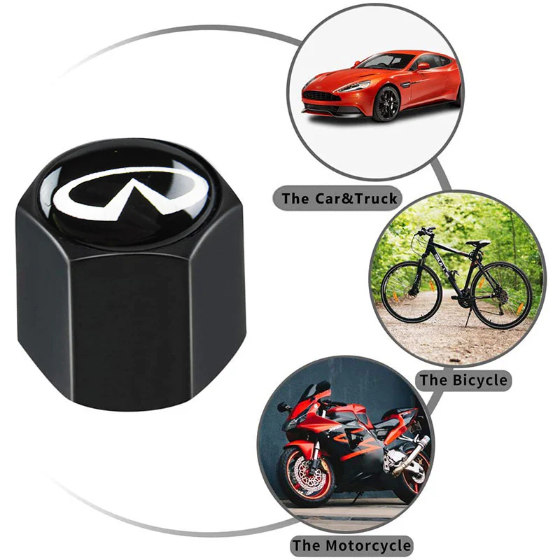 INFINITI Black Car Wheel Tire Valves Dust Stem Air Caps Keychain Emblem KEY FOB Set - US SELLER - Image 4