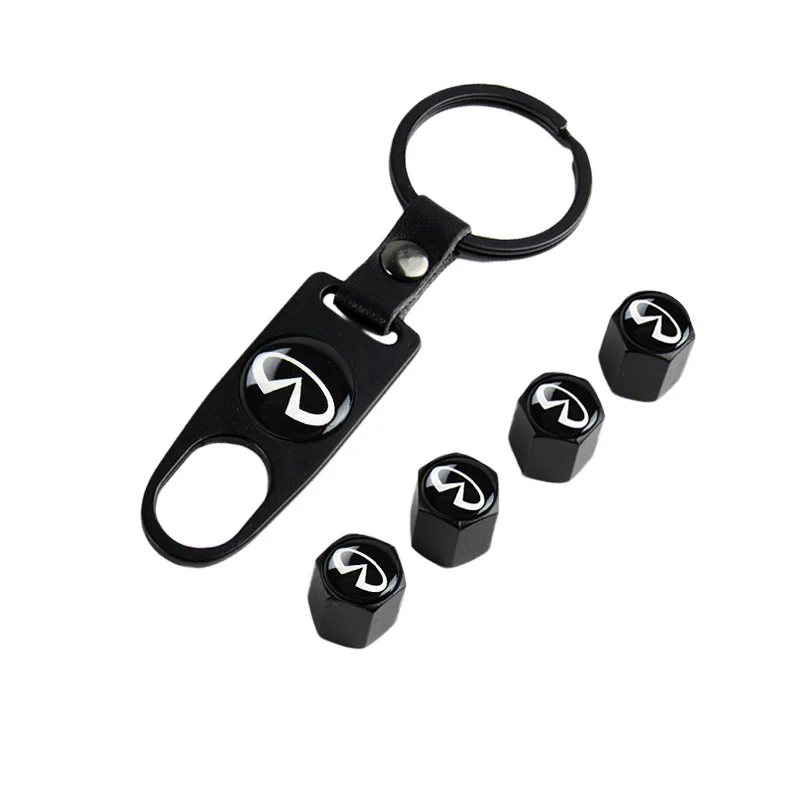 INFINITI Black Car Wheel Tire Valves Dust Stem Air Caps Keychain Emblem KEY FOB Set - US SELLER - Image 6