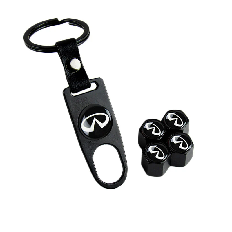 INFINITI Black Car Wheel Tire Valves Dust Stem Air Caps Keychain Emblem KEY FOB Set - US SELLER - Image 7