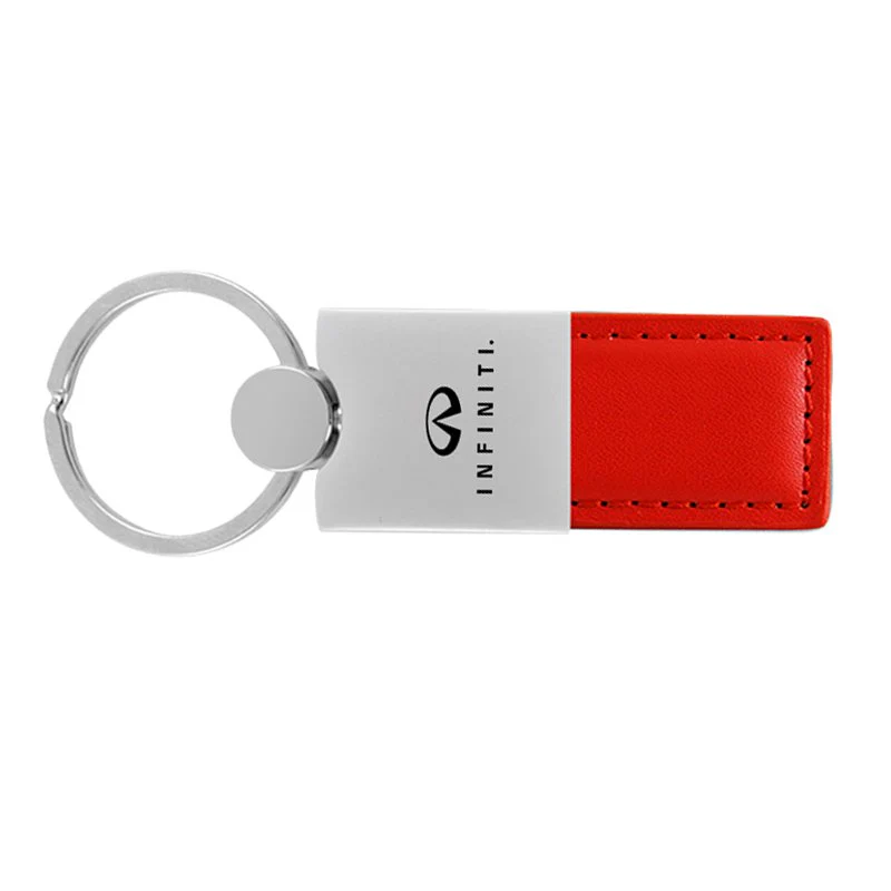 INFINITI Logo Rectangular Authentic Red Leather Chrome Key Fob Key Chain Key Ring Tag Au-Tomotive Gold - Image 3