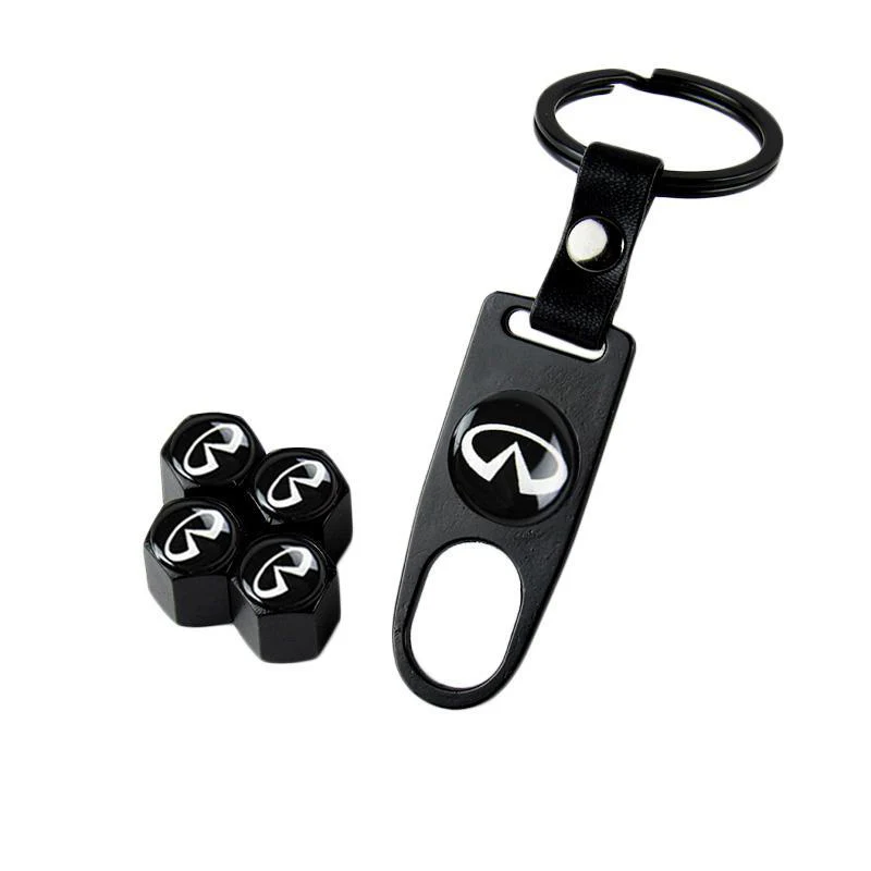 INFINITI Set LOGO Emblems with Black Keychain Tire Wheel Valves Air Caps - US SELLER - Image 6