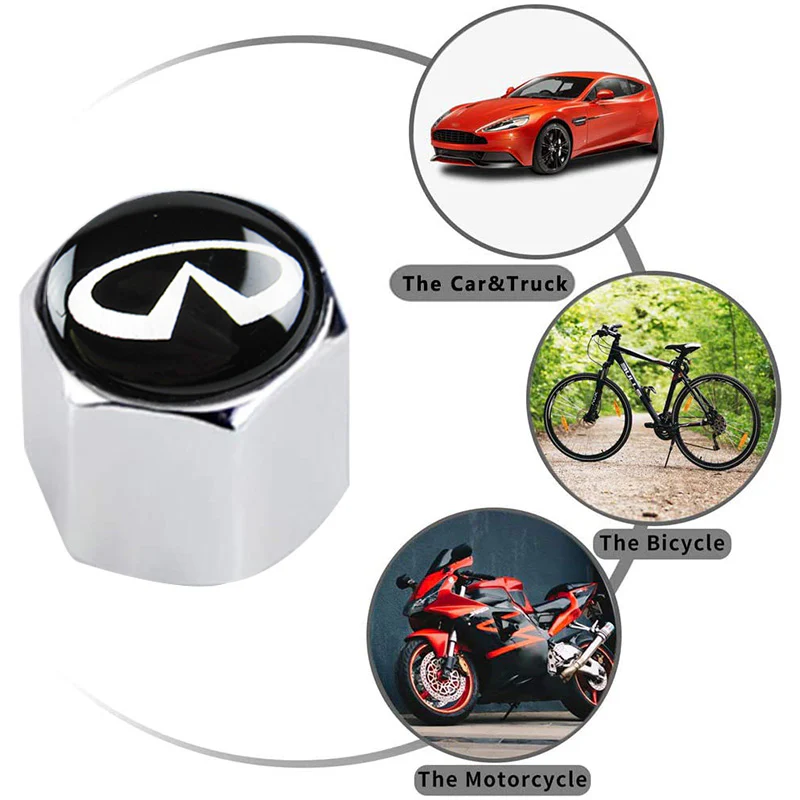 INFINITI Set LOGO Emblems with Silver Keychain Tire Wheel Valves Air Caps - US SELLER - Image 2