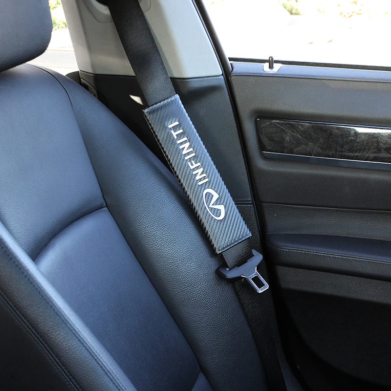 INFINITI Set of Car 15" Steering Wheel Cover Carbon Fiber Style Leather with Seat Belt Covers - Image 5