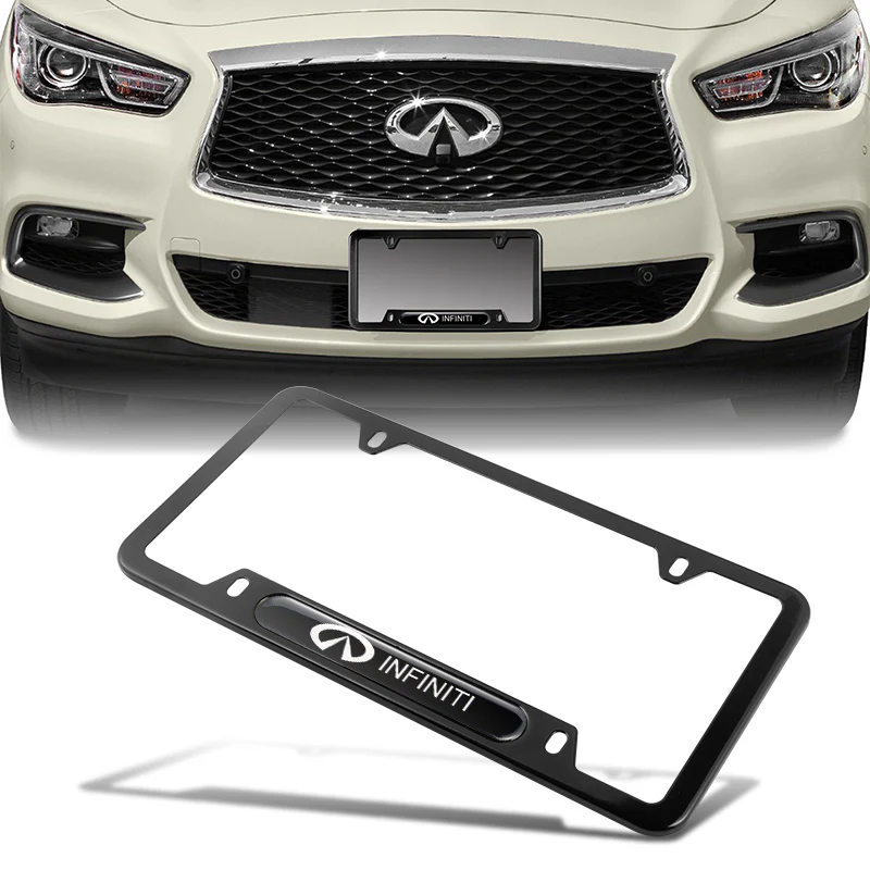 INFINITI Stainless Steel 2pcs Black License Plate Frame with Caps Bolt Brand New SET - Image 2