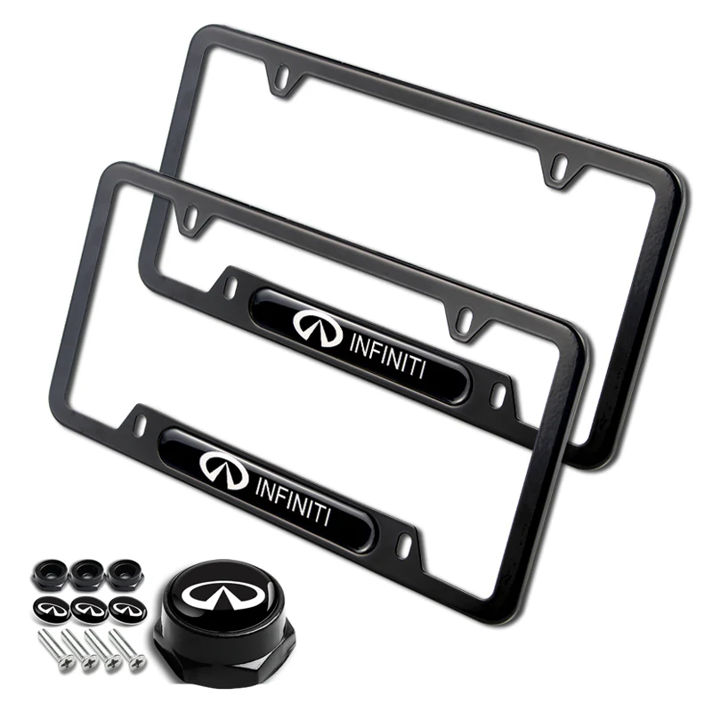 INFINITI Stainless Steel 2pcs Black License Plate Frame with Caps Bolt Brand New SET - Image 4
