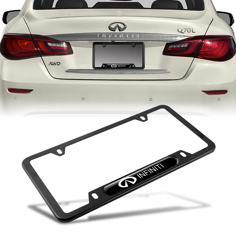 INFINITI Stainless Steel 2pcs Black License Plate Frame with Caps Bolt Brand New SET - Image 7