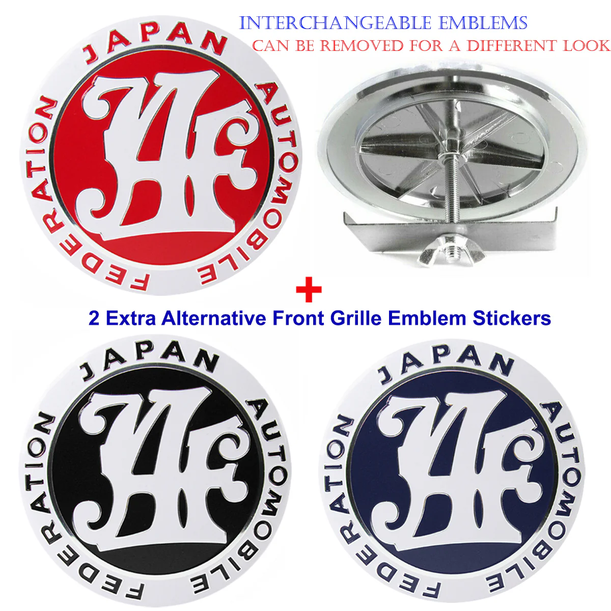 JAF Japan Automobile Federation 3 pcs Set JDM Red Emblem +2 Alternative Badge Stickers For Toyota Front Grille - Image 6