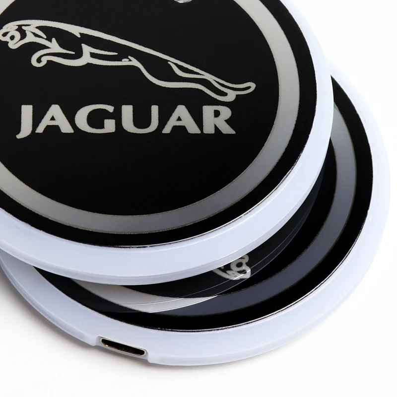 JAGUAR Car Center Console Armrest Cushion Mat Pad Cover Stitched Embroidery Logo with LED Cup Coaster Set - Image 4