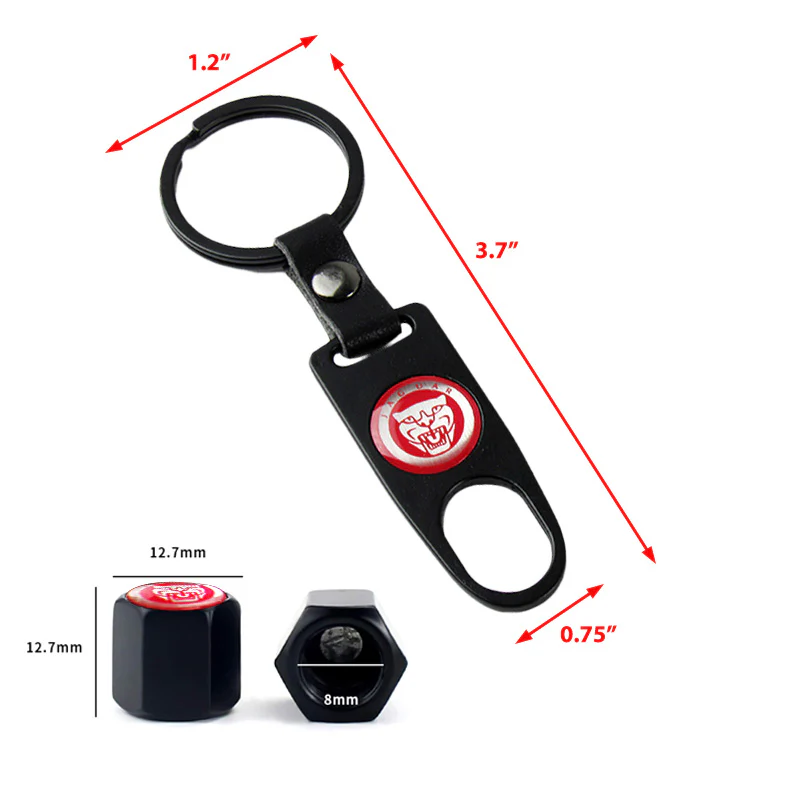 JAGUAR Car Wheel Tire Valves Dust Stem Air Caps Keychain Emblem KEY FOB Black Set - US SELLER - Image 3