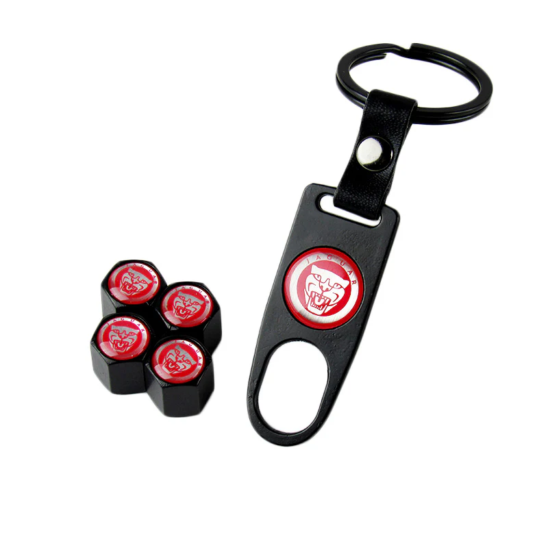 JAGUAR Car Wheel Tire Valves Dust Stem Air Caps Keychain Emblem KEY FOB Black Set - US SELLER - Image 6