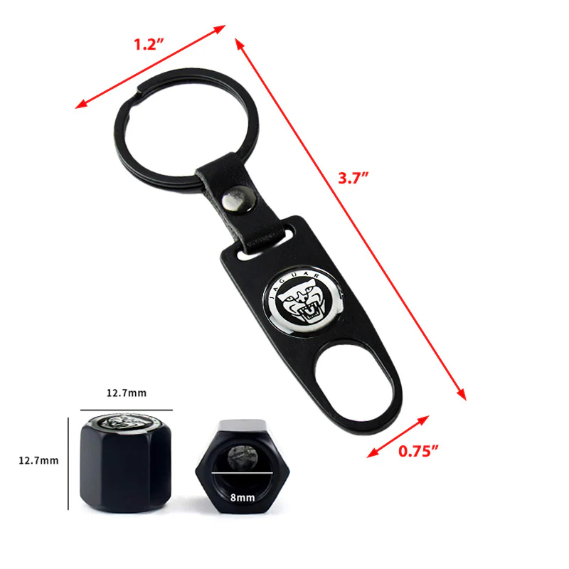 JAGUAR Car Wheel Tire Valves Dust Stem Air Caps Keychain Emblem KEY FOB Set - US SELLER - Image 3