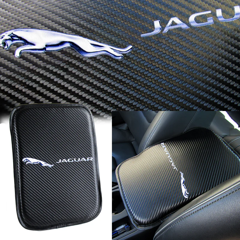 JAGUAR Set Black 15" Diameter Car Auto Steering Wheel Cover Quality Leather with Center Console Armrest Cushion Mat Pad Cover - Image 4