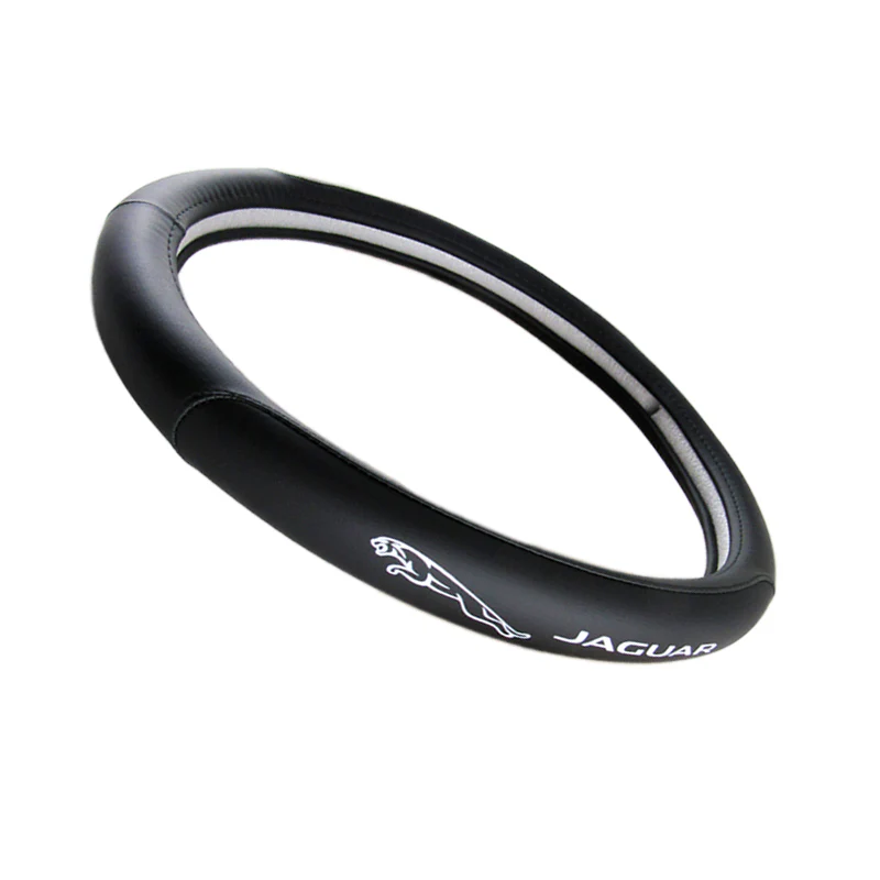 JAGUAR Set Genuine Leather 15" Diameter Car Auto Steering Wheel Cover with Black / Silver LOGO Horn Button - Image 10