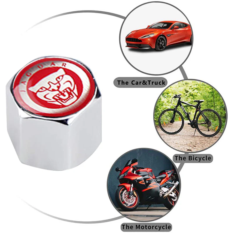 JAGUAR Silver Car Wheel Tire Valves Dust Stem Air Caps Keychain Emblem KEY FOB Set - US SELLER - Image 4