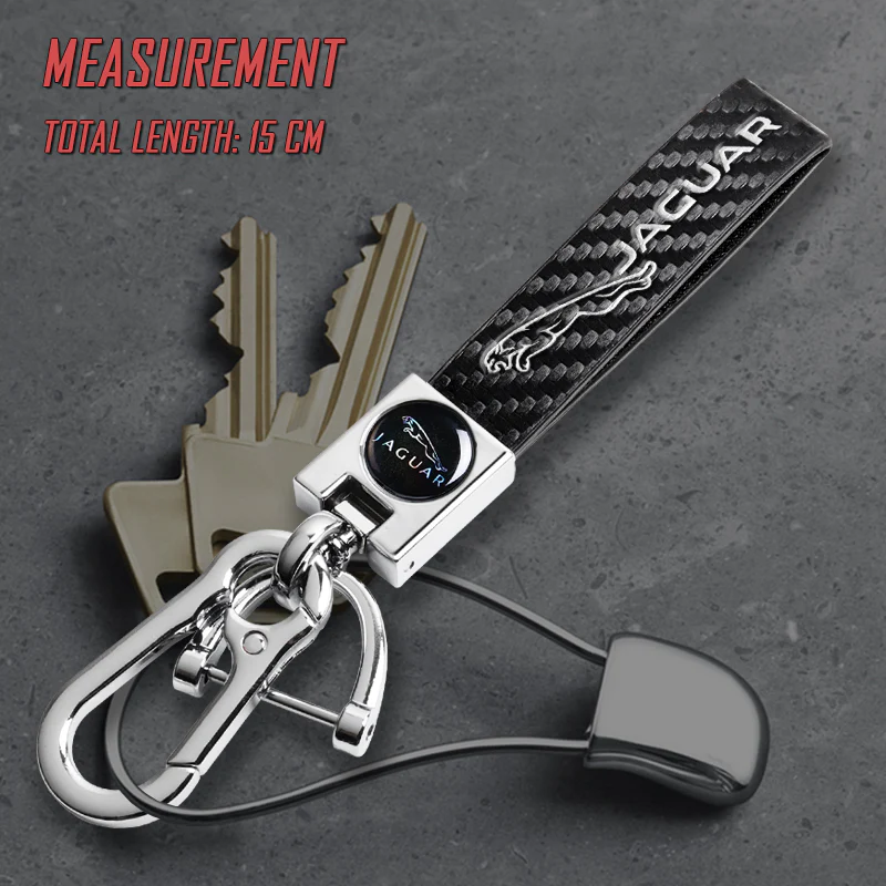 JAGUAR Universal Chrome 3D Logo Carbon Fiber Look Black Leather Metal Gift Decor Quick Release Lanyard Keychain - Image 6