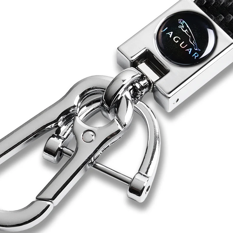 JAGUAR Universal Chrome 3D Logo Carbon Fiber Look Black Leather Metal Gift Decor Quick Release Lanyard Keychain - Image 7