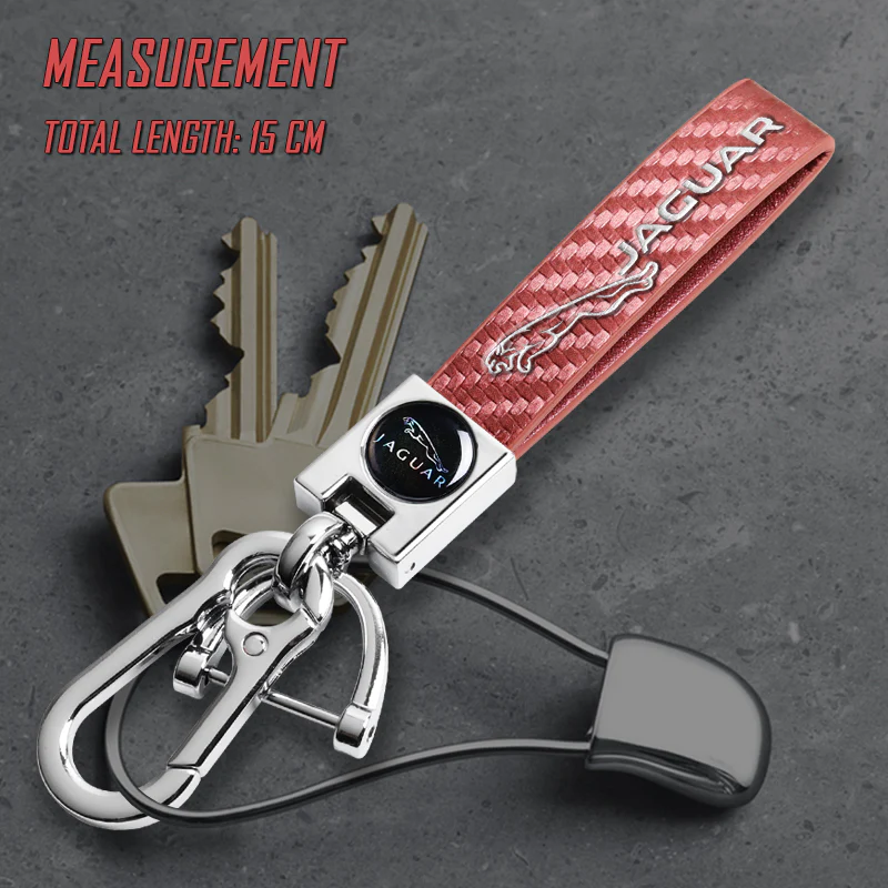 JAGUAR Universal Chrome 3D Logo Carbon Fiber Look Rare Pink Leather Metal Gift Decor Quick Release Lanyard Keychain - Image 5