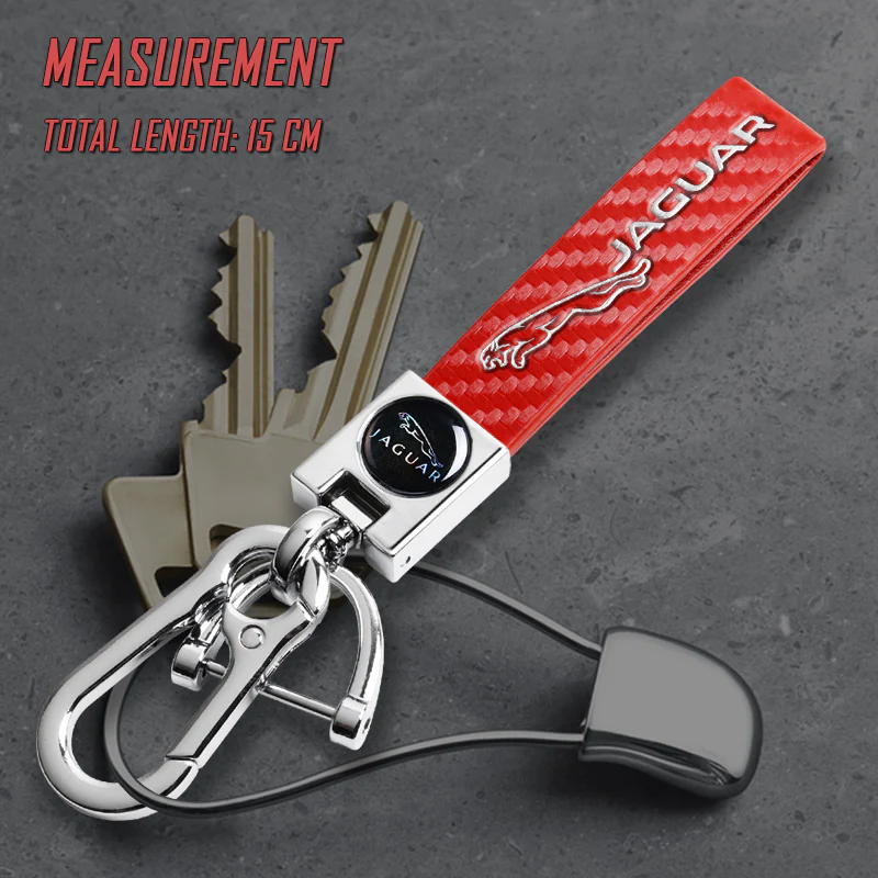 JAGUAR Universal Chrome 3D Logo Carbon Fiber Look Red Leather Metal Gift Decor Quick Release Lanyard Keychain - Image 6