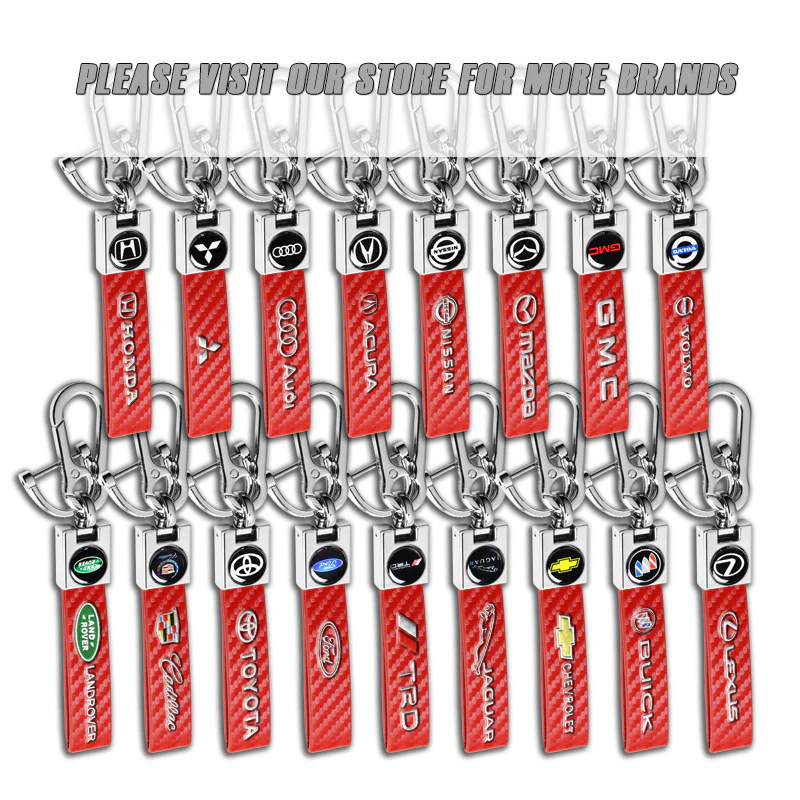 JAGUAR Universal Chrome 3D Logo Carbon Fiber Look Red Leather Metal Gift Decor Quick Release Lanyard Keychain - Image 9