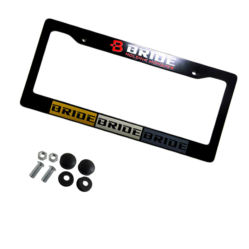 JDM BRIDE Black ABS License Plate Frame with Caps for Honda Civic Acura 1PCS - Image 4