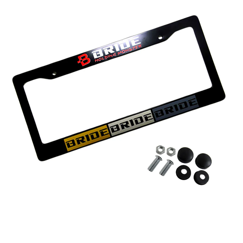 JDM BRIDE Black ABS License Plate Frame with Caps for Honda Civic Acura 2PCS - Image 2