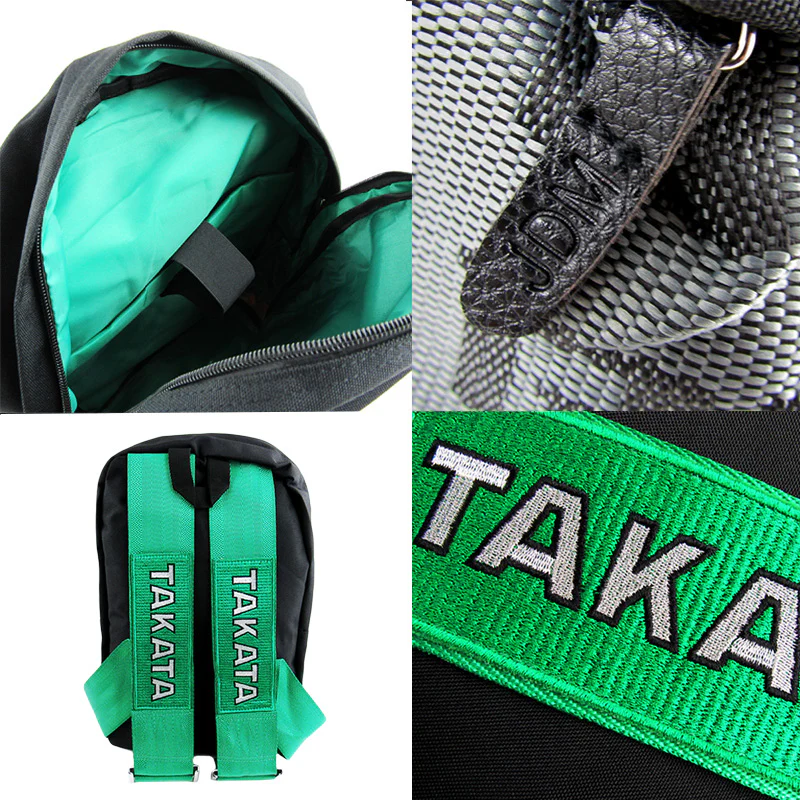 Bride Black Racing Seat Fabric Backpack with Takata Green Harness Adjustable Shoulder Straps - Image 9