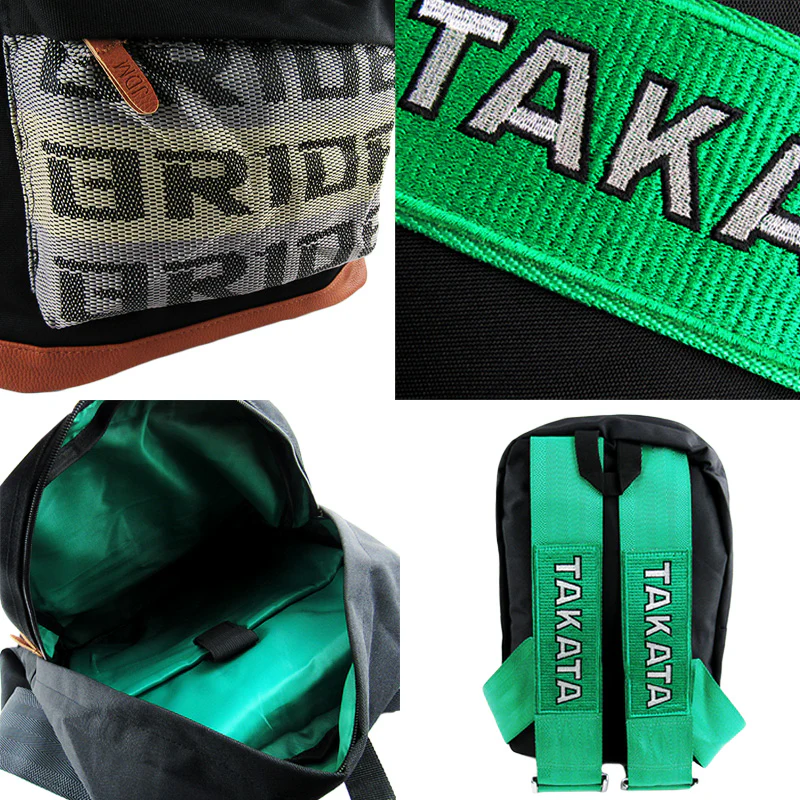 Bride Gradation Racing Seat Cloth Backpack with Takata Green Harness Adjustable Shoulder Straps - Image 5