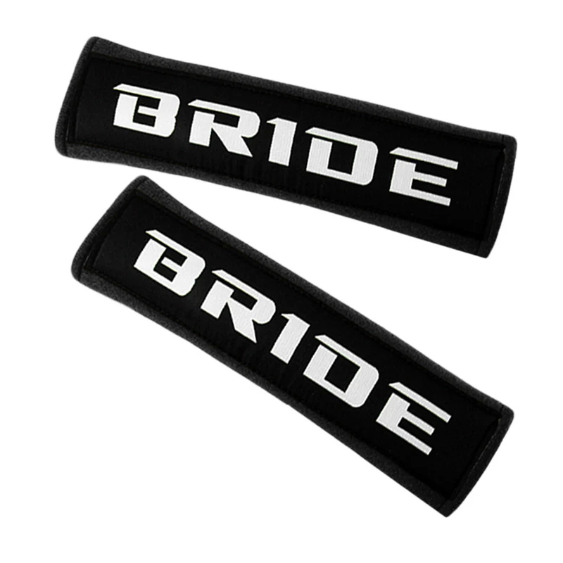 jdm BRIDE Racing Black Soft Cotton Embroidery Seat Belt Cover Shoulder Pads X2 - Image 2