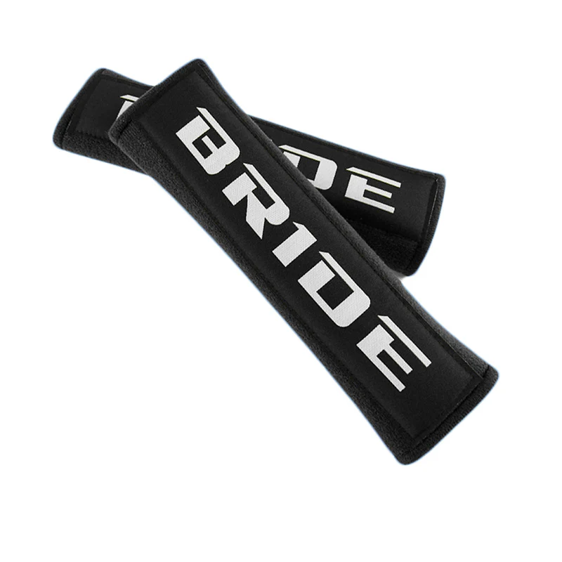 jdm BRIDE Racing Black Soft Cotton Embroidery Seat Belt Cover Shoulder Pads X2 - Image 4