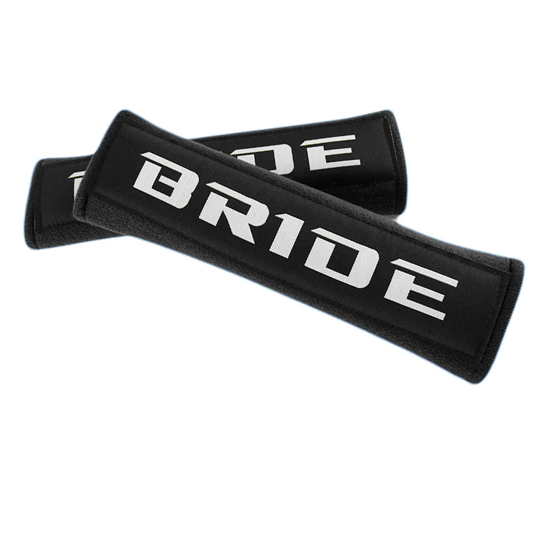 jdm BRIDE Racing Black Soft Cotton Embroidery Seat Belt Cover Shoulder Pads X2 - Image 6