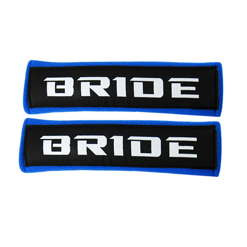 jdm BRIDE Racing Blue Soft Cotton Embroidery Seat Belt Cover Shoulder Pads X2 - Image 2