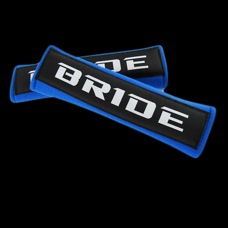 jdm BRIDE Racing Blue Soft Cotton Embroidery Seat Belt Cover Shoulder Pads X2 - Image 3