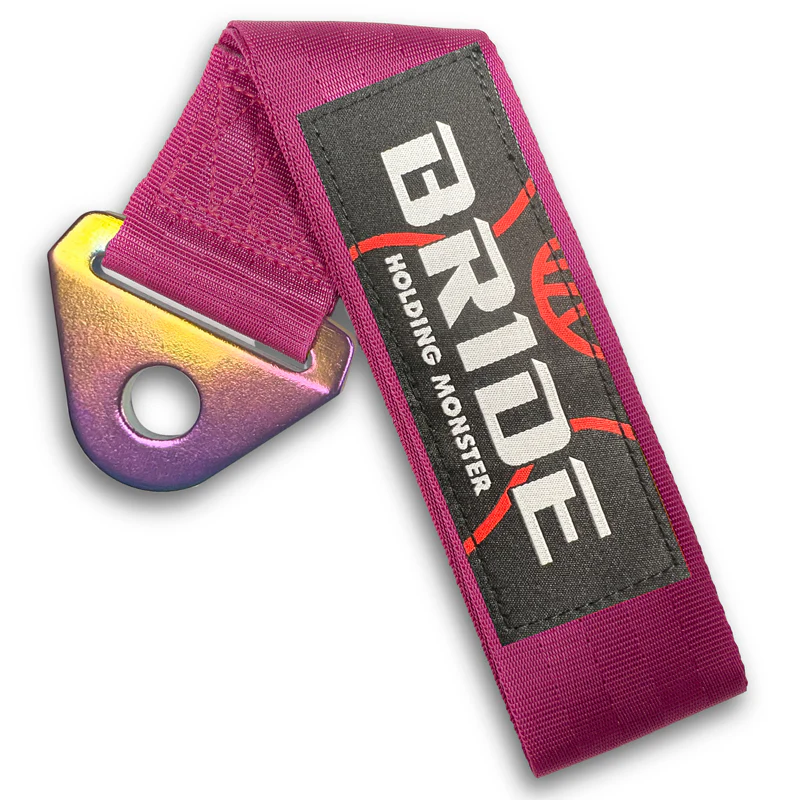 JDM BRIDE Racing NEO CHROME HIGH STRENGTH Pink Tow Strap for Front / Rear Bumper - Image 3