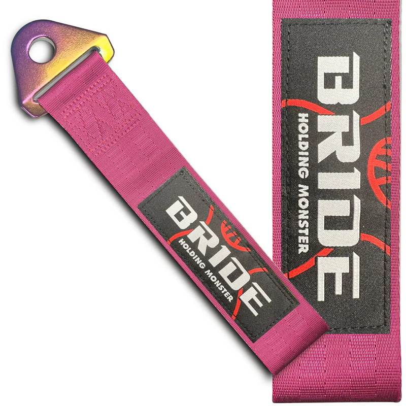 JDM BRIDE Racing NEO CHROME HIGH STRENGTH Pink Tow Strap for Front / Rear Bumper - Image 5