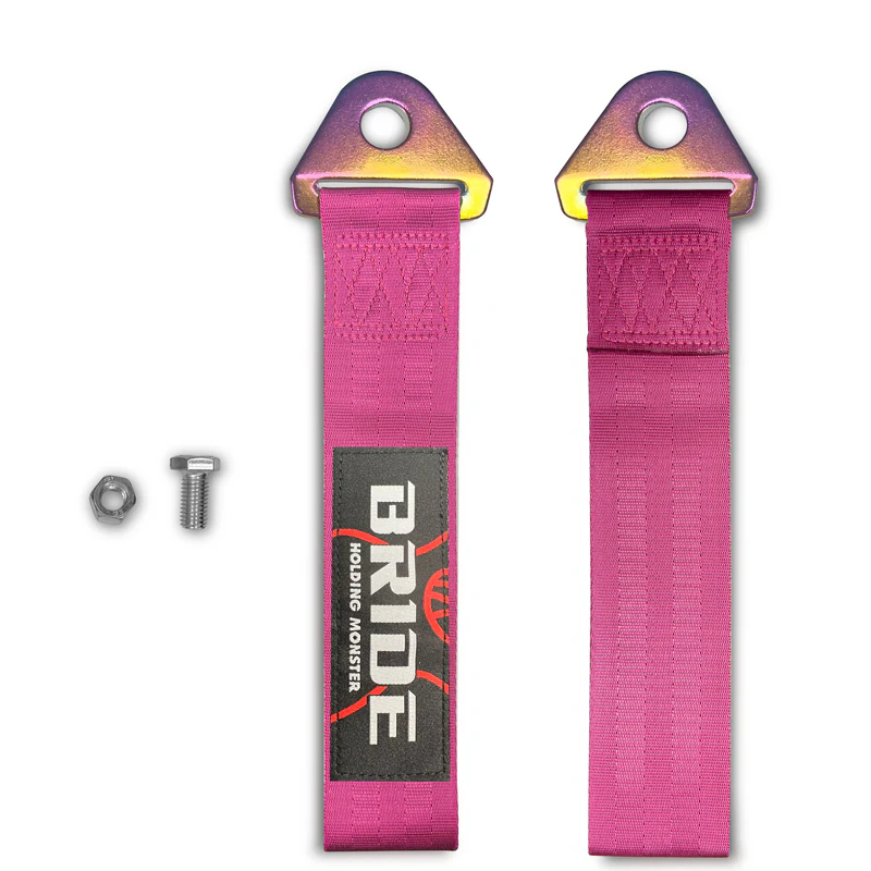 JDM BRIDE Racing NEO CHROME HIGH STRENGTH Pink Tow Strap for Front / Rear Bumper - Image 8