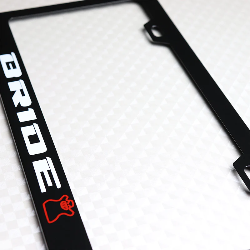 Bride Black Stainless Steel License Plate Frame with Caps & Bolts - Image 5